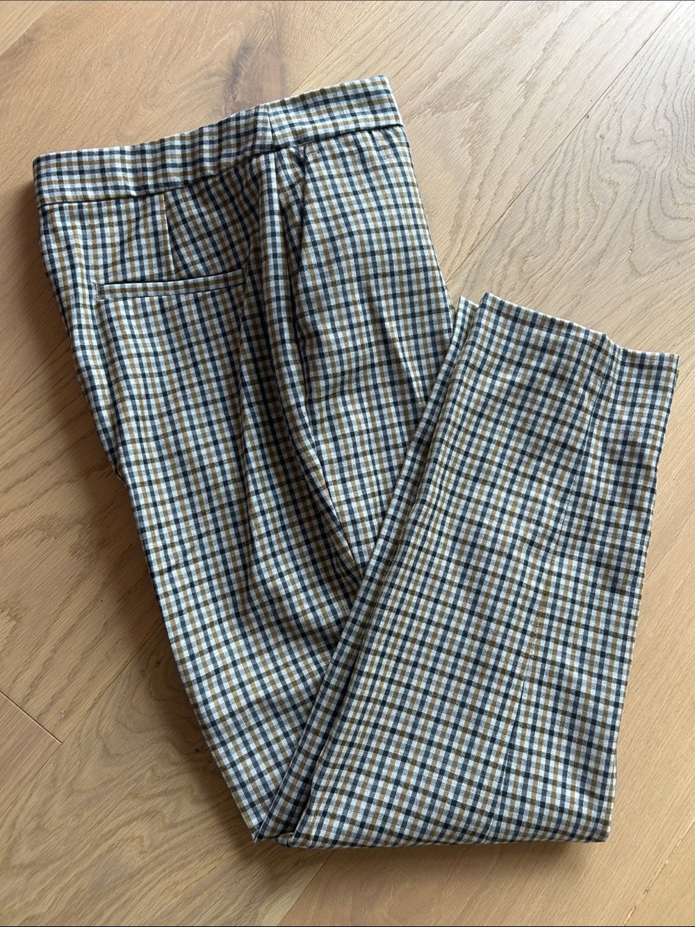 Massimo Dutti Cropped Checked Pants in Blue, Tan, White